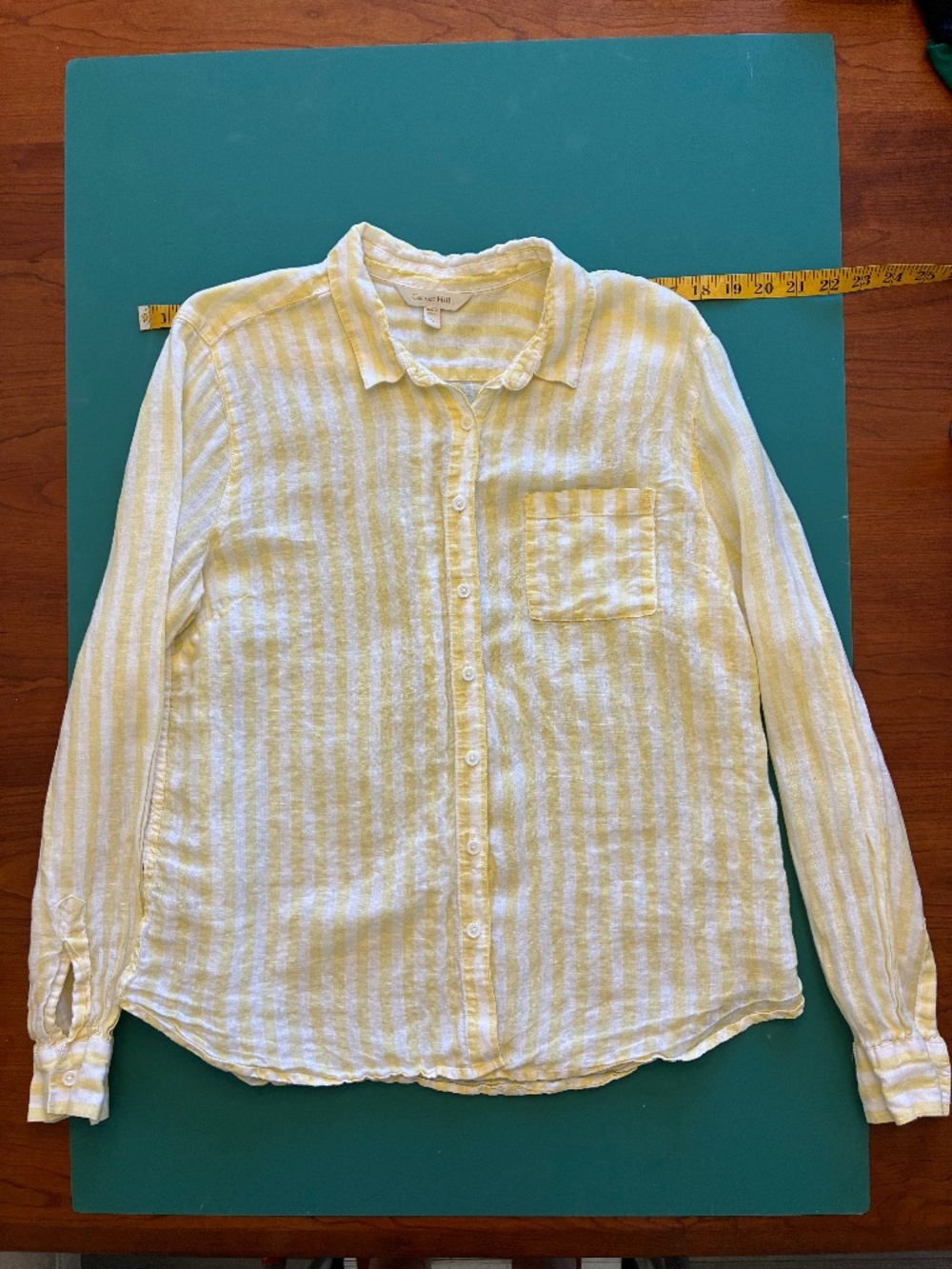 Garnet Hill 100% Linen Blouse in Beautiful Yellow/White Size 12